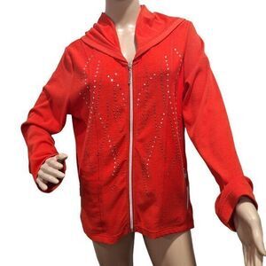 Onque Petite Fitted Zip Up Hoodie Size‎ PXL Color RED With Many Glitter Crystals